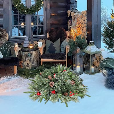 20" Christmas Ground Tree with Flowering Pine Needle Branches, Pine Cones & Red Berrie