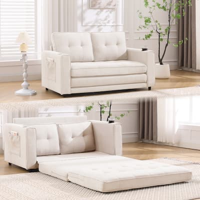 Versatile 3-in-1 Upholstered Futon Sofa Bed with Pull Out Sleeper and Multiple Functionalities