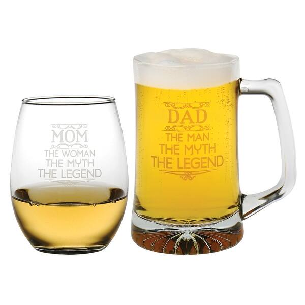 Shop Mom Dad Stemless Wine Glass And Beer Mug Set Myth Legend 10 In X 7 In X 6 6 In Overstock 20710664