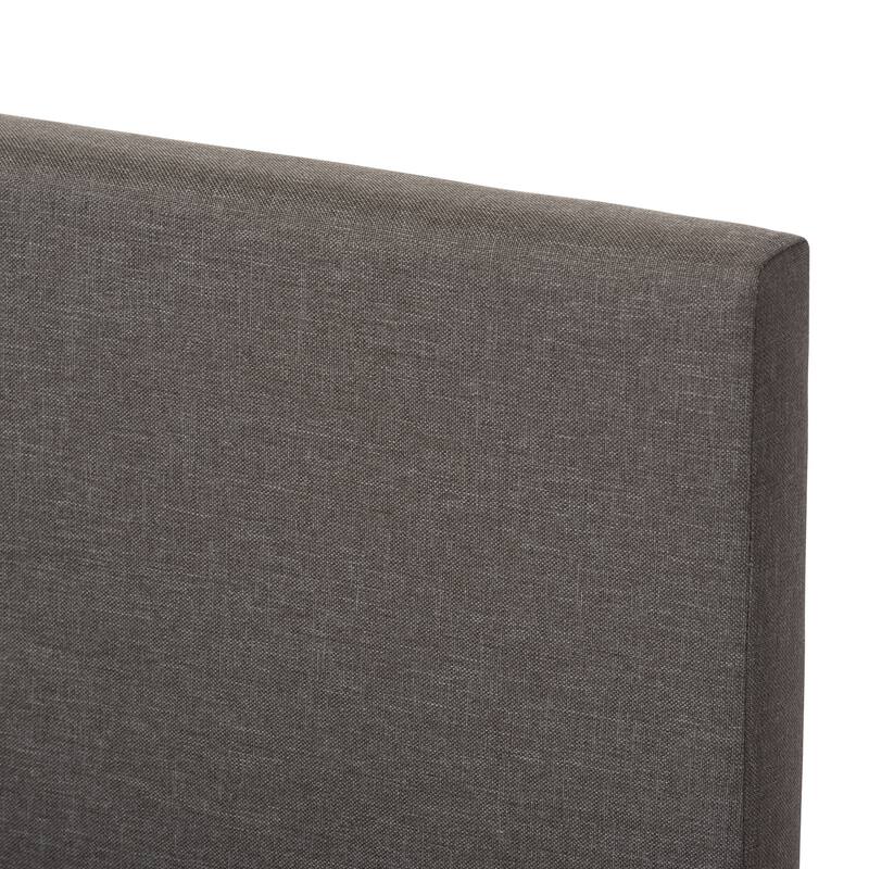 Farmhouse Platform Bed - Beige Upholstered Full Size Bed with Wooden Legs