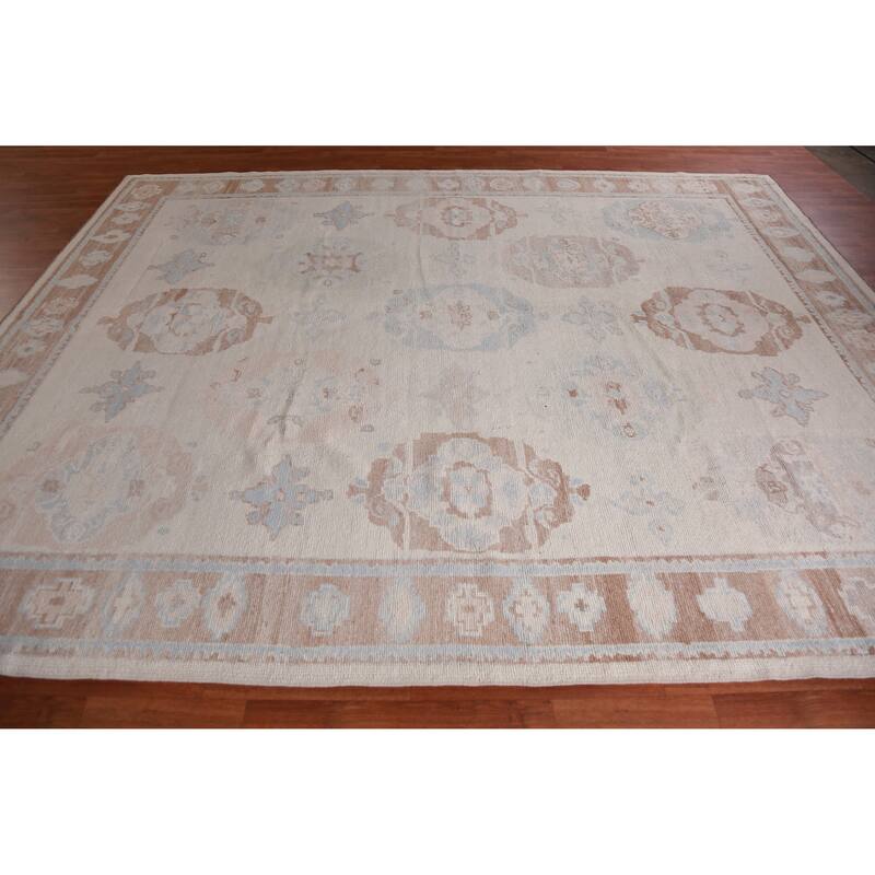 Hand Knotted Oriental 100% Wool Carpet Transitional Floral Beige & Ivories Oushak Area Rug - 11' 5'' X 9' 0''