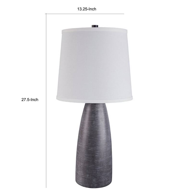 Vase Shape Resin Table Lamp with Fabric Shade, Set of 2, Gray and White