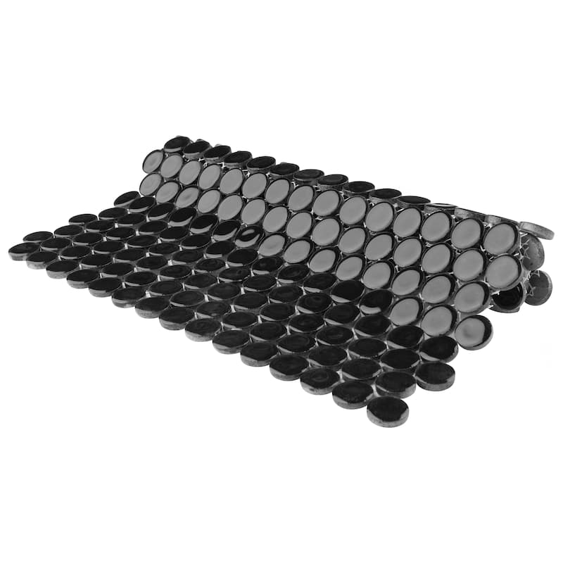 Merola Tile Hudson Penny Round Glossy Black 11-7/8" x 12-5/8" Porcelain Floor and Wall Tile