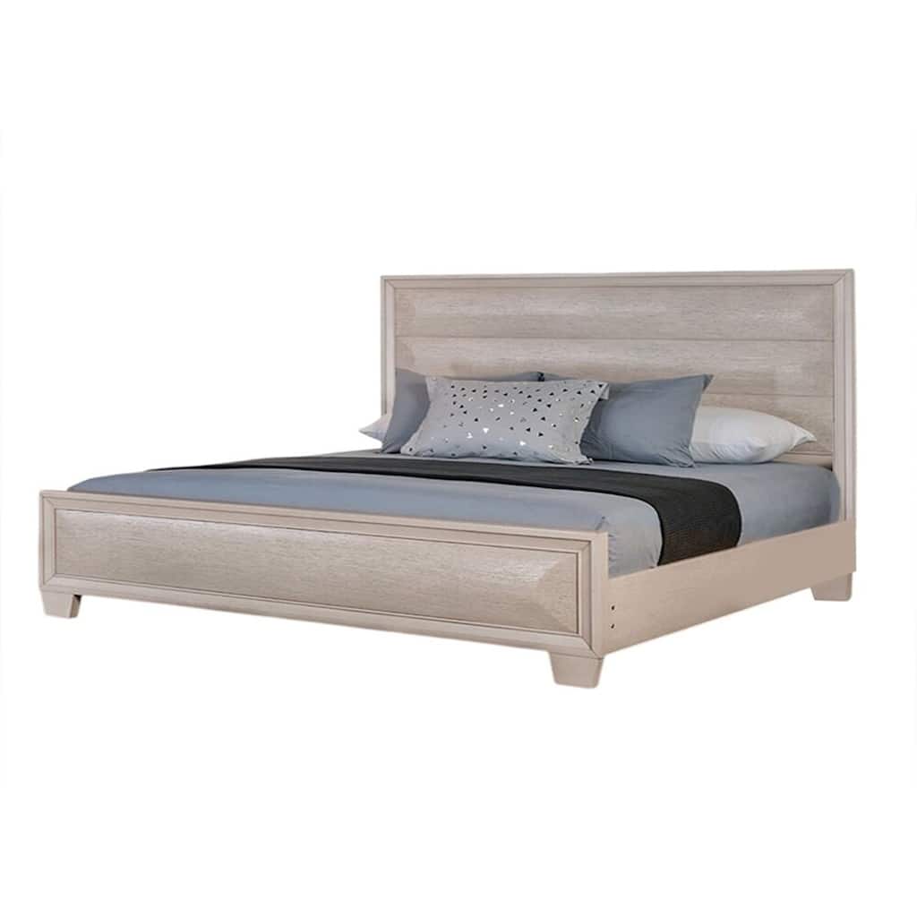 Nitz King Bed, Paneled White Oak Wood Headboard, Beveled Fronts