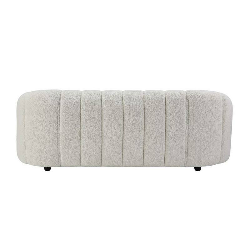 Sofa with Textured Fabric and Vertical Channel Tufting, White