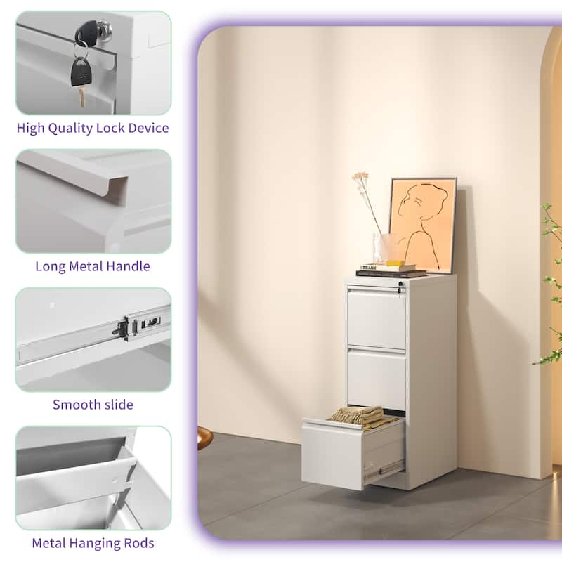 3 Drawer Metal Vertical File Cabinet with Lock Office Home Steel Vertical File Cabinet for A4 Legal/Letter Size3