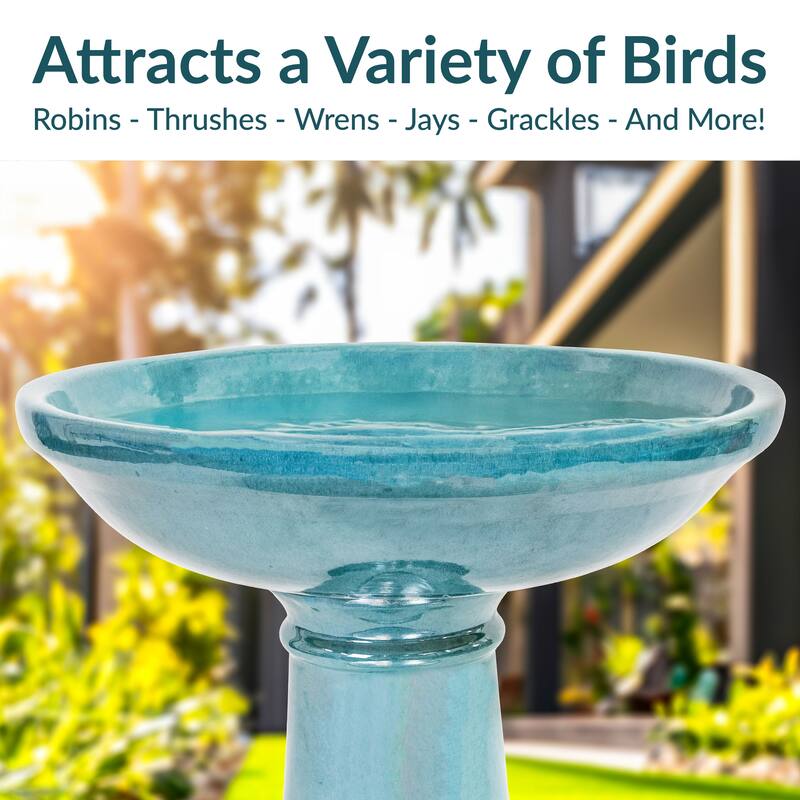 Sunnydaze Calais Glazed Ceramic Bird Bath - Jade Green - 25" H