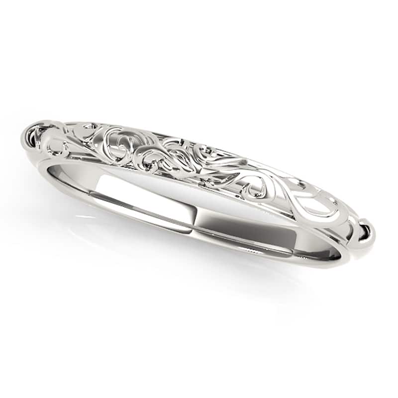 Auriya Vintage Floral Scroll Wedding Band 14k Gold - White - 7.5