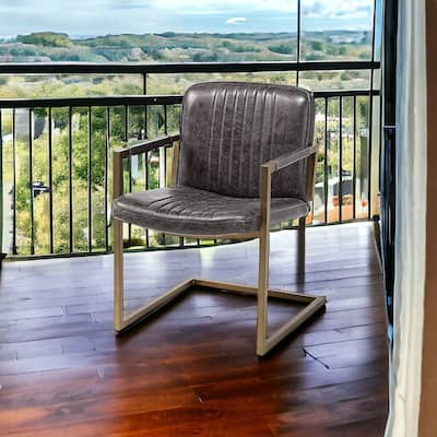 HomeRoots Black Leather Seat Accent Chair With Brass Frame - 23.75' X '33' X '23