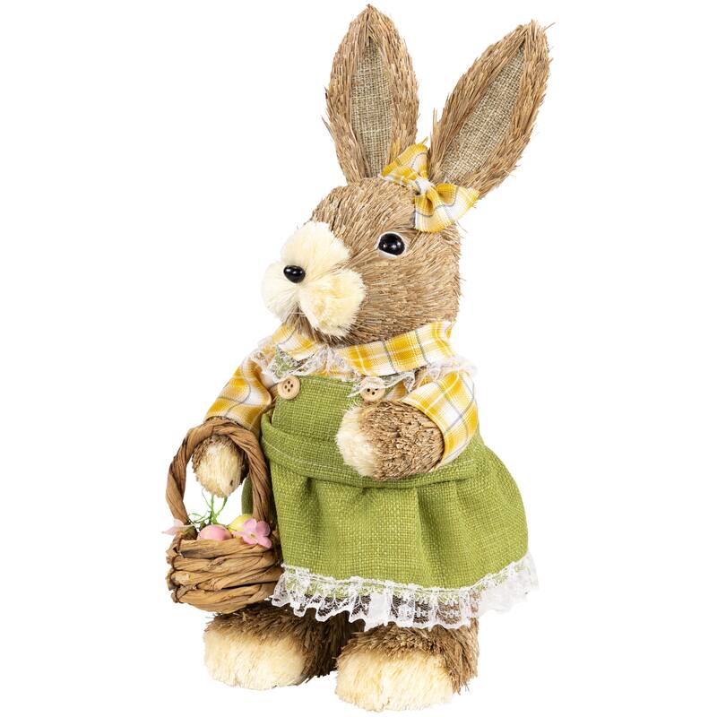 Rustic Girl Rabbit with Easter Basket Figure - 13.75" - Yellow Green
