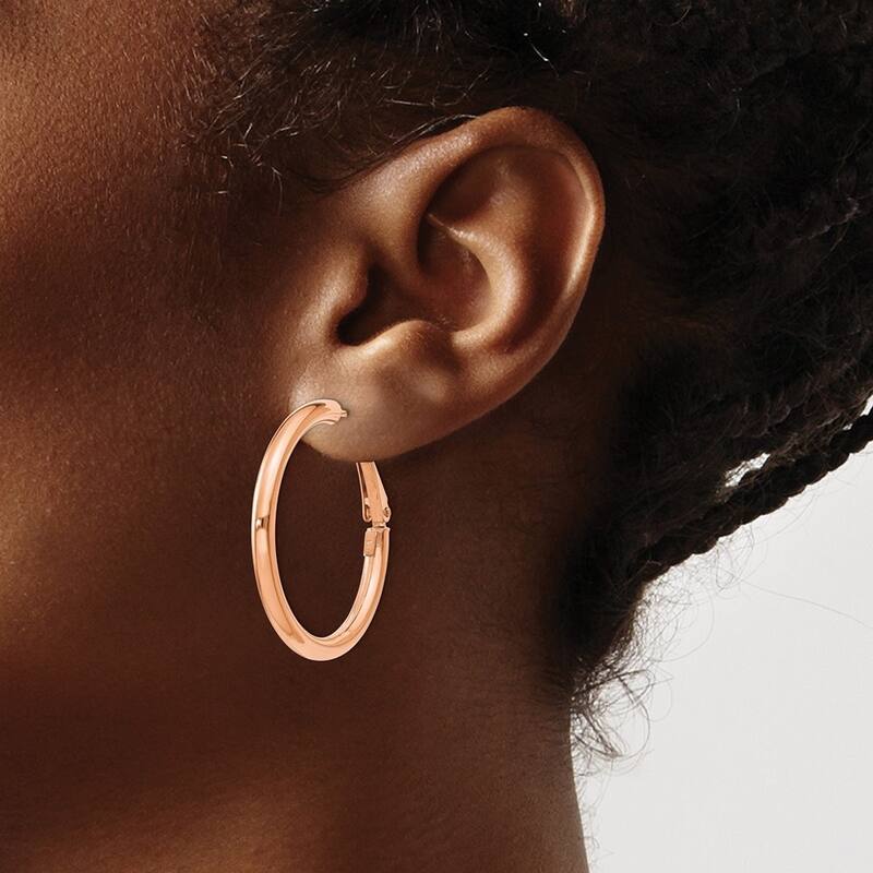 Curata 14k Rose Gold 3x25mm Polished Round Hoop Earrings