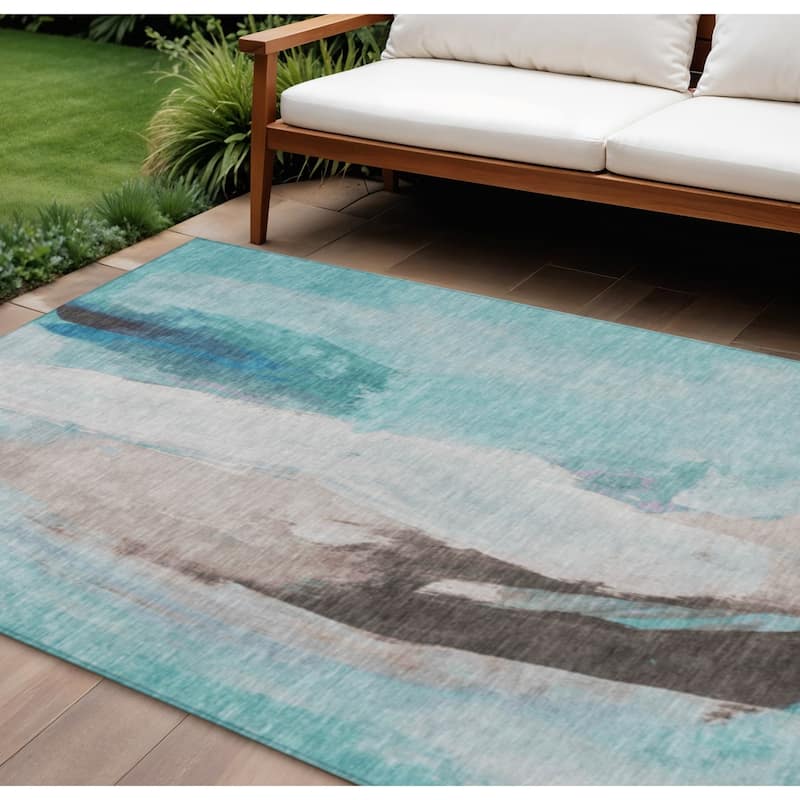 HomeRoots Abstract Transitional Rectangle Outdoor Rug - 10' X 14'