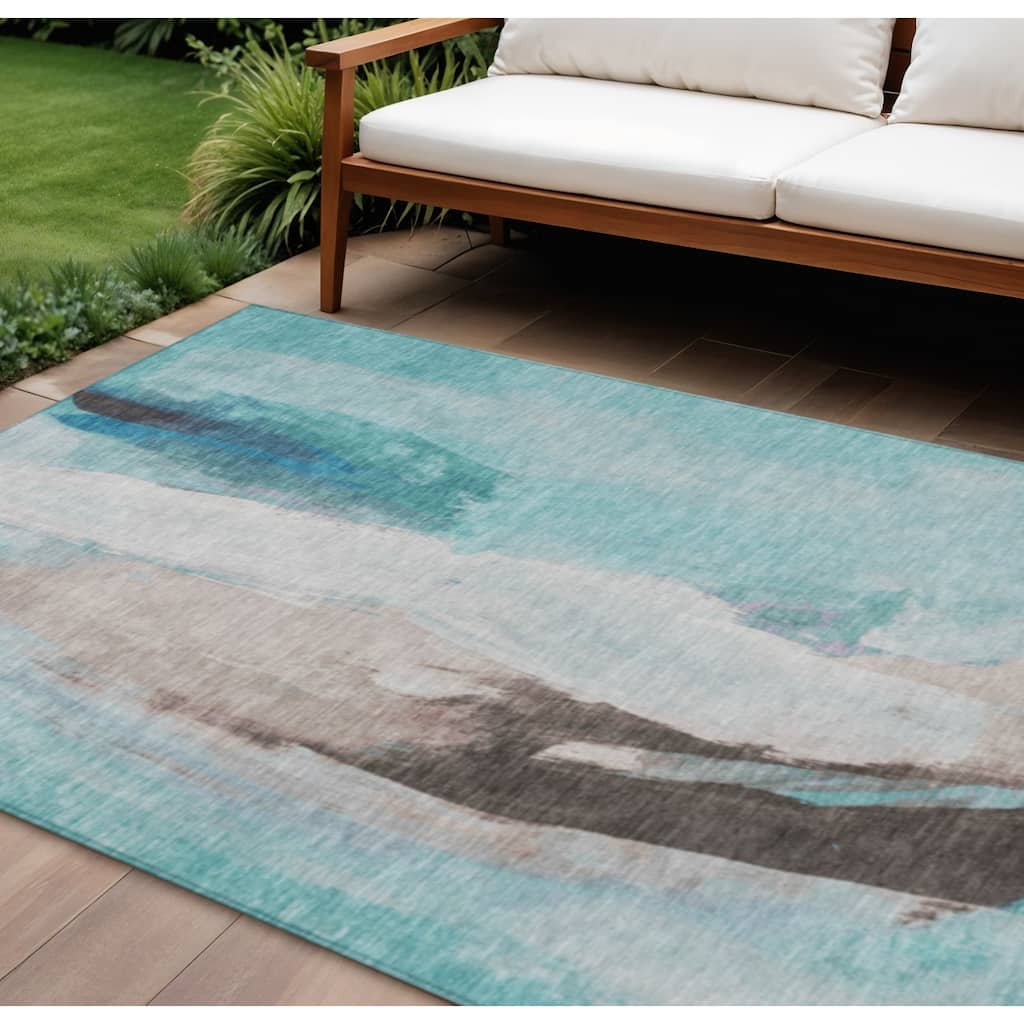 HomeRoots Abstract Transitional Rectangle Outdoor Rug