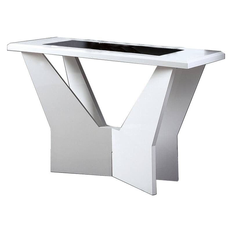 Pera 47 Inch Sofa Console Table, Glass Insert Surface, Geometric, White
