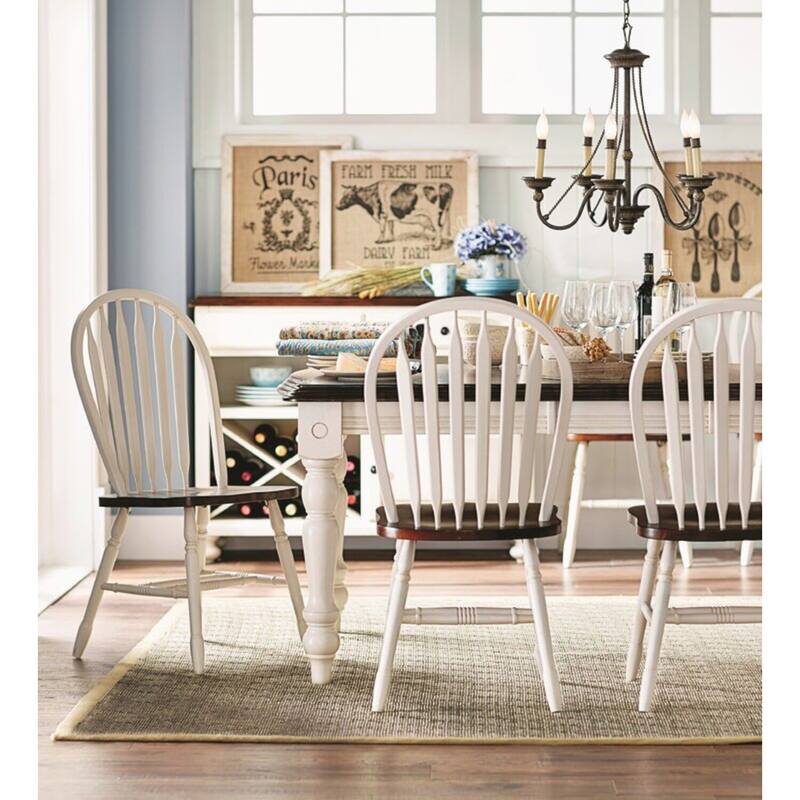 Extendable Dining Table - 56-72" Rectangular Table, Seats 8, Antique White & Chestnut Brown - 56