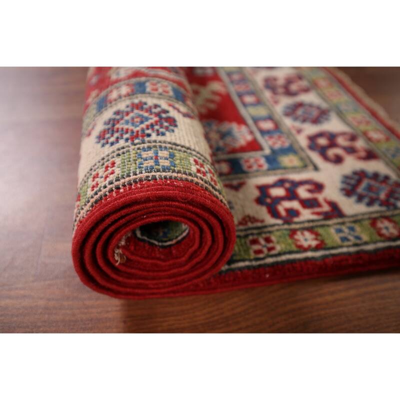 Red Traditional Kazak Oriental Accent Rug Hand-Knotted Wool Carpet - 2'7" x 4'2"