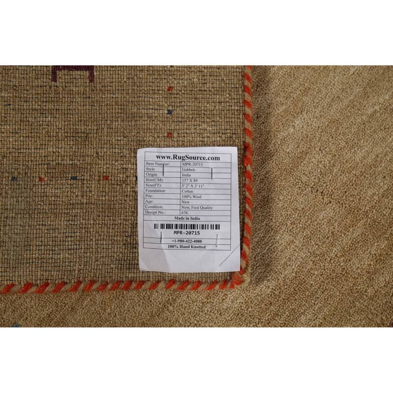Tribal Gabbeh Indian Accent Rug Handmade Modern Wool Carpet - 2'11"x 5'2"