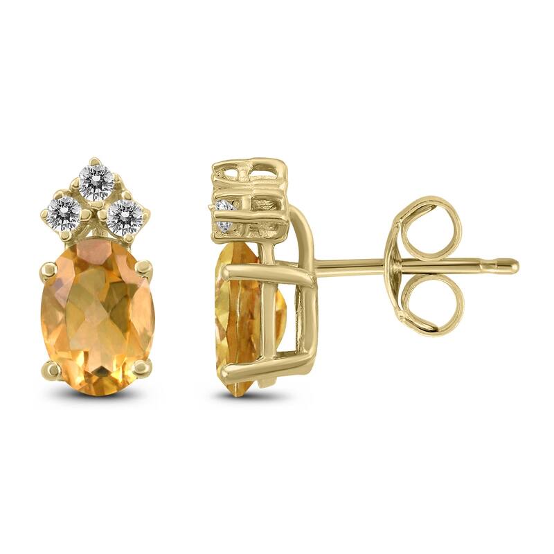 Marquee 14K Yellow Gold 8x6MM Oval Citrine and Diamond Earrings