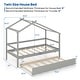 preview thumbnail 5 of 15, Gymax Twin House Bed w/ Trundle w/ Roof & Fence Rails Wooden Platform