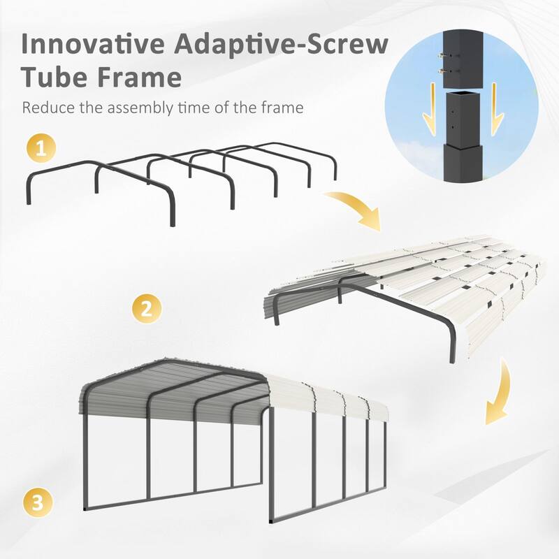 VEIKOUS Metal Carport, Heavy Duty Steel Carport Garage and Shelter, White