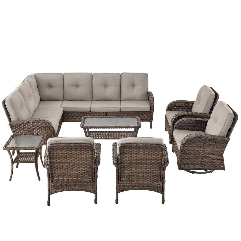Patio Sectional Sofa Chair with Swivel Chairs Set
