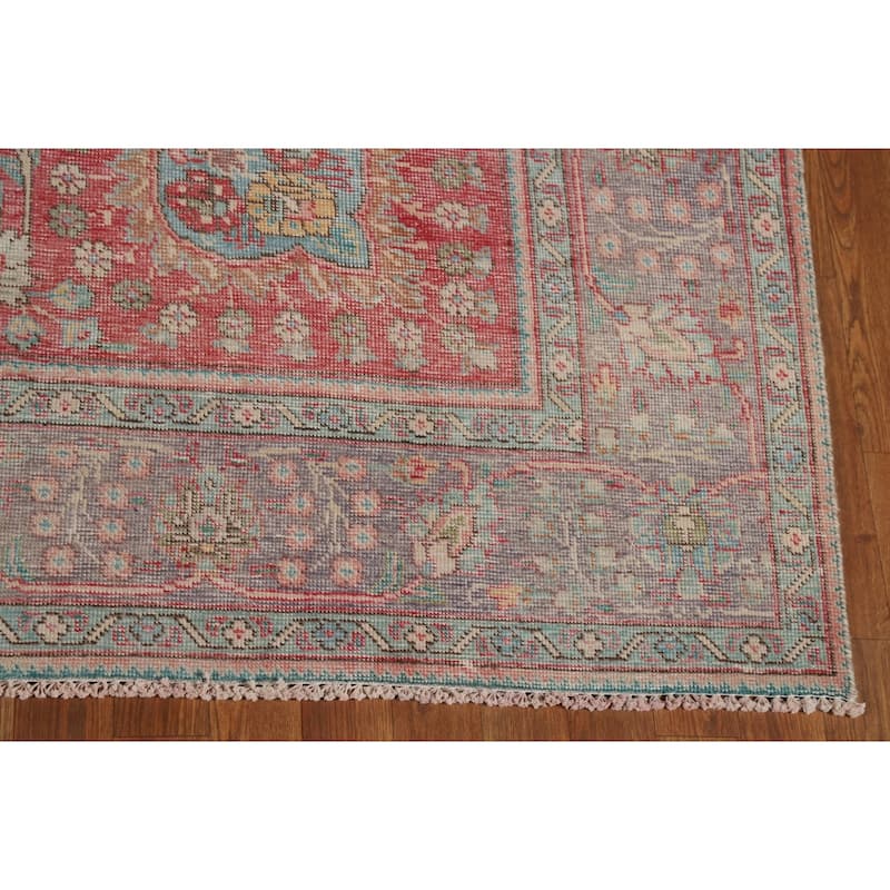 Tabriz Persian Vintage Rug Hand-Knotted Pink Traditional Wool Carpet - 6'9" x 10'3"