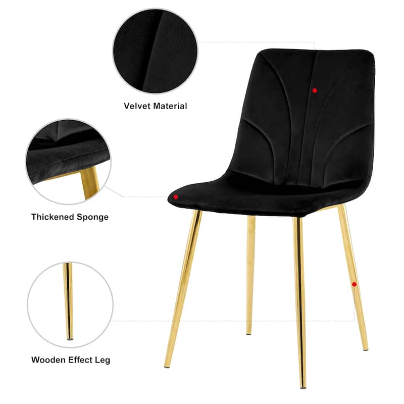 Modern Light Luxury Flannelette Dining Chair with Gold Metal Legs(set of 4)