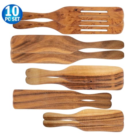 Spurtle Kitchen Cooking Utensil Teak Wood Non Stick Wooden Spatula Spoon 10pc