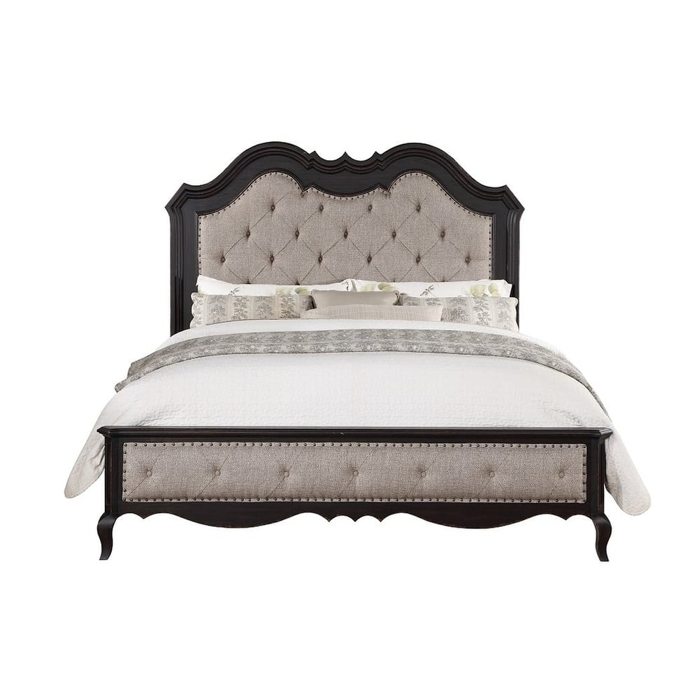 Upholstered Bed in Beige and Antique Black