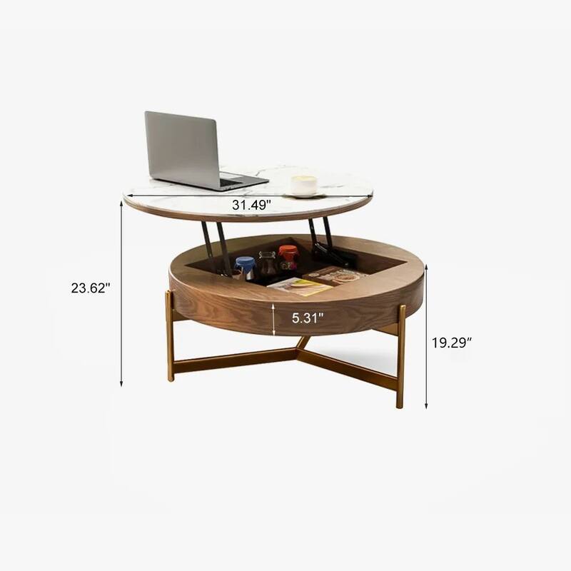 Modern Coffee Table, Lifting-top Round Coffee Table with Storage, Sintered Stone Top, Carbon Steel Legs