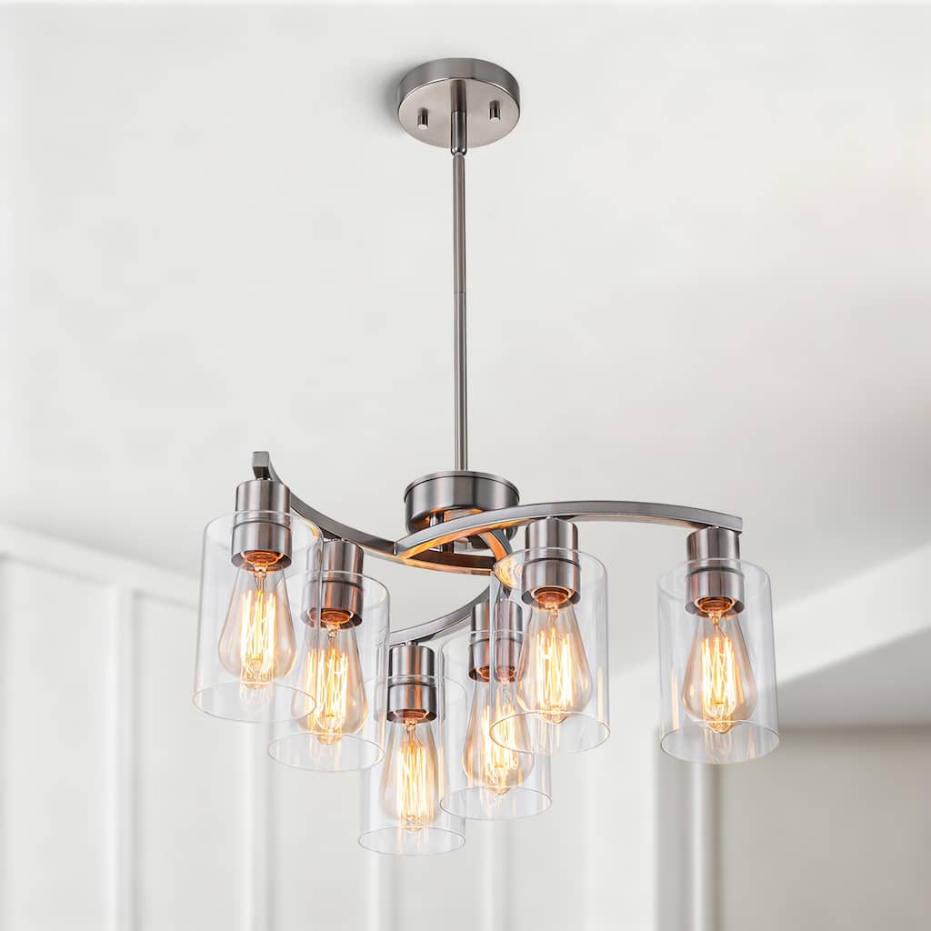 Modern Farmhouse 6-Light Chandeliers for Dining Room Light Fixture over Table with Clear Glass Shade