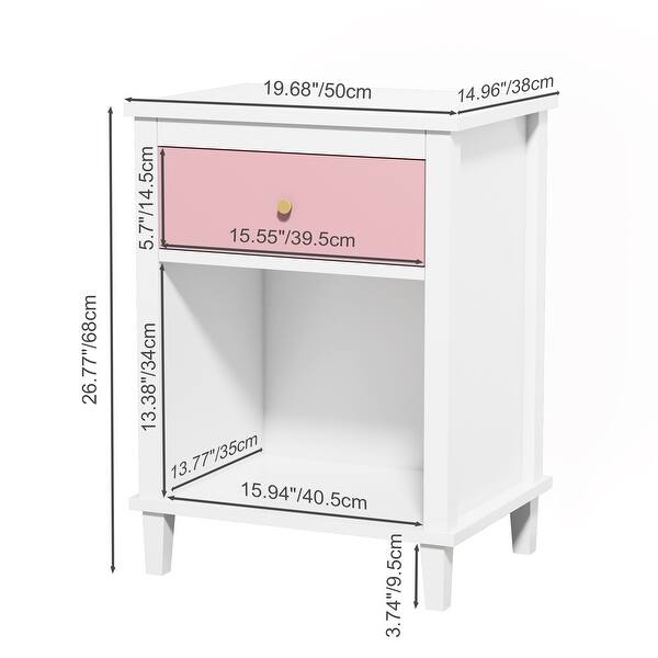 dimension image slide 1 of 2, Spacious Kids Nightstand with Drawer and Shelf