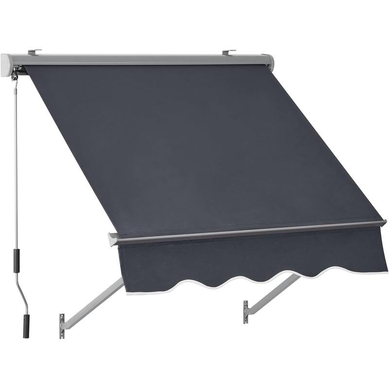 MCombo Patio Window Awnings 65''x80'', Fully Assembled Manual Retractable Sunshade Canopy