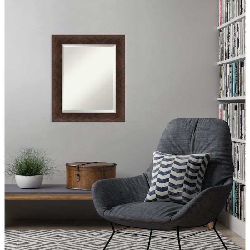 Warm Walnut Beveled Wood Framed Wall Mirror - Warm Walnut