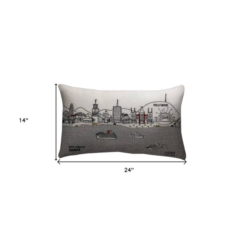 HomeRoots 25" White Los Angeles Daylight Skyline Lumbar Decorative Pillow