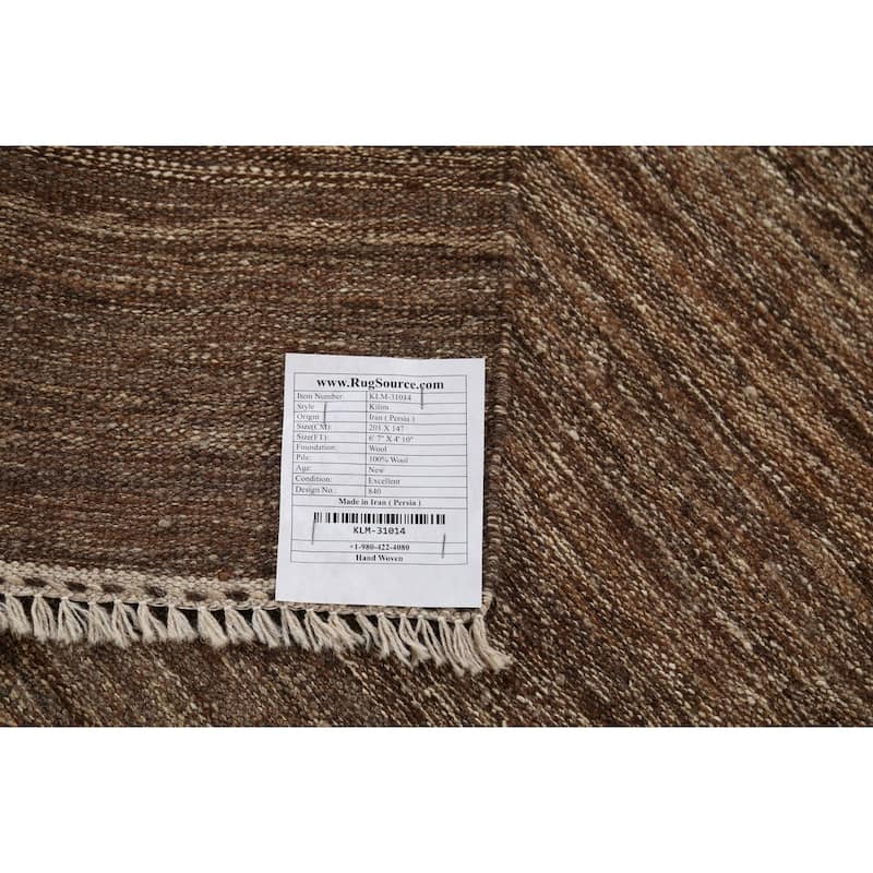 Brown Striped Kilim Persian Area Rug Handmade Wool Carpet - 4'10"x 6'7"