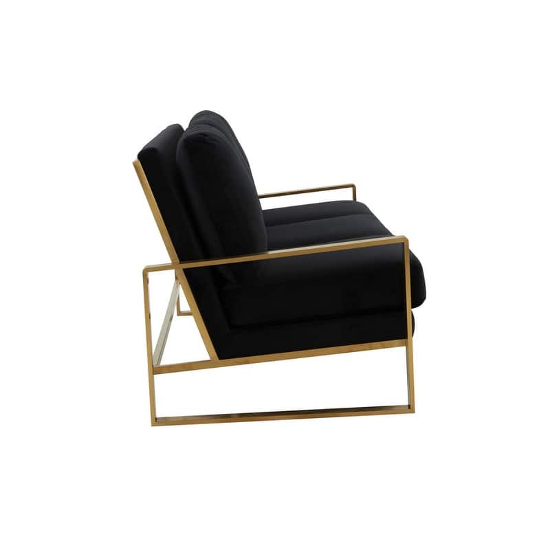 Jefferson Velvet Upholstered 3 Seater Sofa with Brushed Gold Stainless Steel Base and Removable Cushions - 77.1