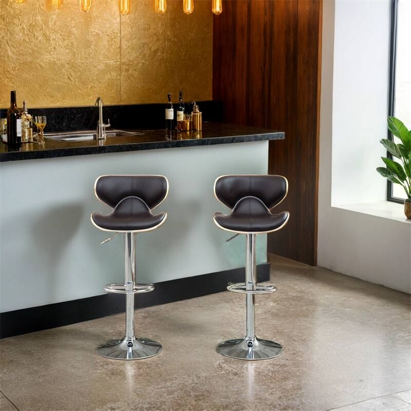 Upholstery Airlift Adjustable Swivel Barstool w/Chrome Base,Set of 2