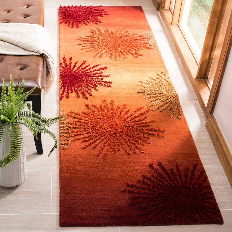 SAFAVIEH Handmade Soho Miyase Burst New Zealand Wool Rug - 2'6" x 8' Runner - Rust/Multi