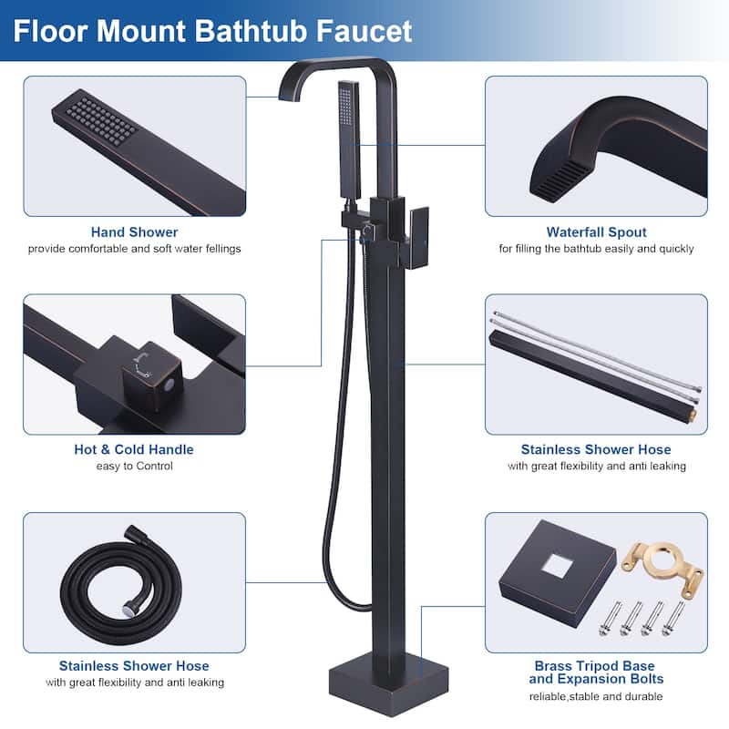WOWOW Waterfall Single-Handle Freestanding Tub Faucet with Hand Shower