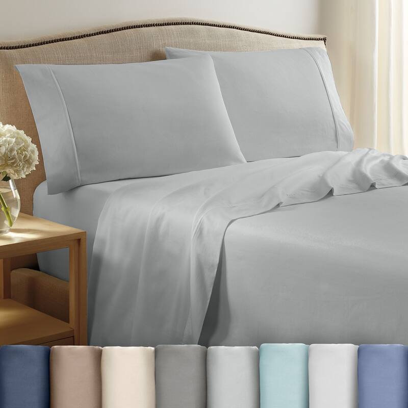 Martex 400 TC 100% Cotton Sateen, Deep Pocket, Silky Soft Sheet Set - Full - Light Grey