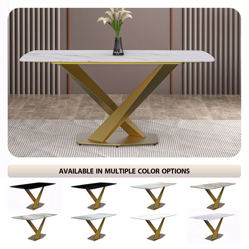 Voren Dining Table with Rectangular Top and Stainless Steel Base
