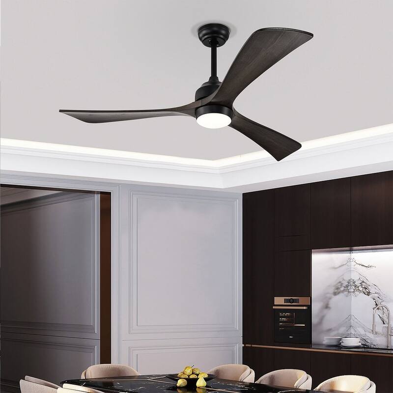 52 inch Smart Ceiling Fan Light with Remote Control with 3 Wood Blades,Flush Mount,Dimmable LED