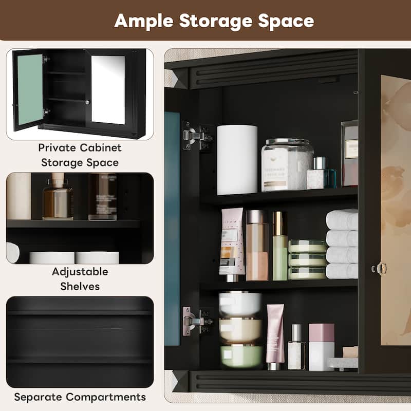 36" x 28" Medicine Cabinet, Wall Mounted Bathroom Storage Cabinet, Modern Bathroom Wall Cabinet with 2 Mirrors