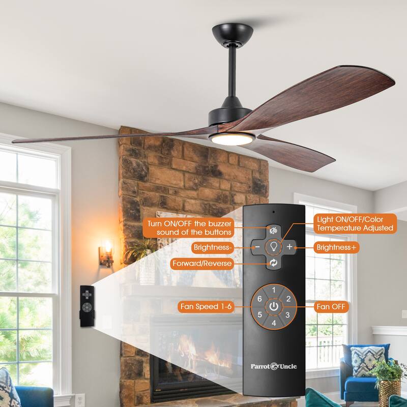 60-in Transitional Walnut Integrated LED Propeller Ceiling Fan with Light and Remote