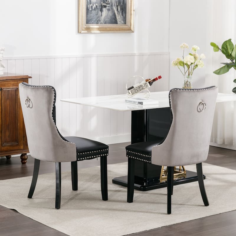 High-end Tufted Solid Wood Contemporary PU and Velvet Upholstered Dining Chair