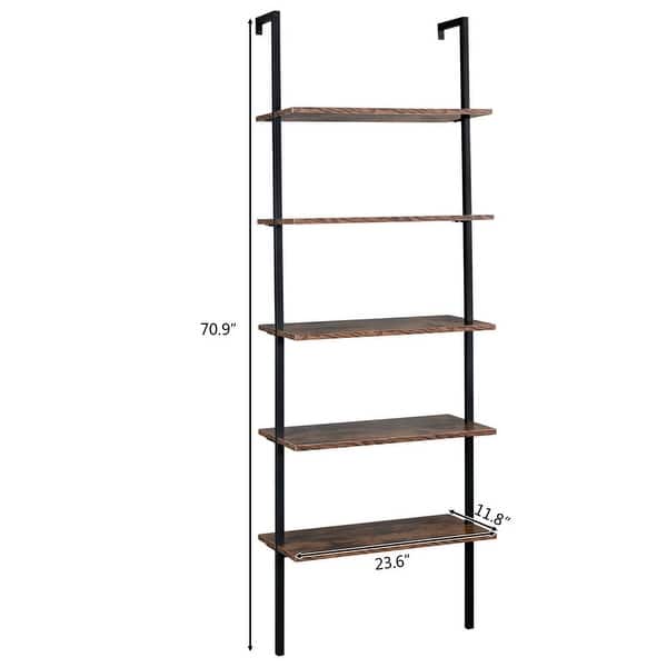 5Tier Industrial Wood Ladder Bookcase with Metal Frame On Sale Bed