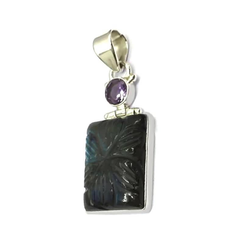 925 Sterling Silver African Amethyst And Labradorite Pendant
