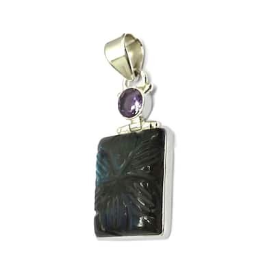 925 Sterling Silver African Amethyst And Labradorite Pendant