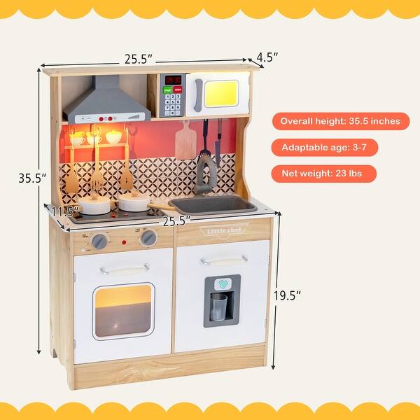 Costway Wooden Kitchen Playset MultiFunctional Pretend Cooking Set w/ As Picture Shown See